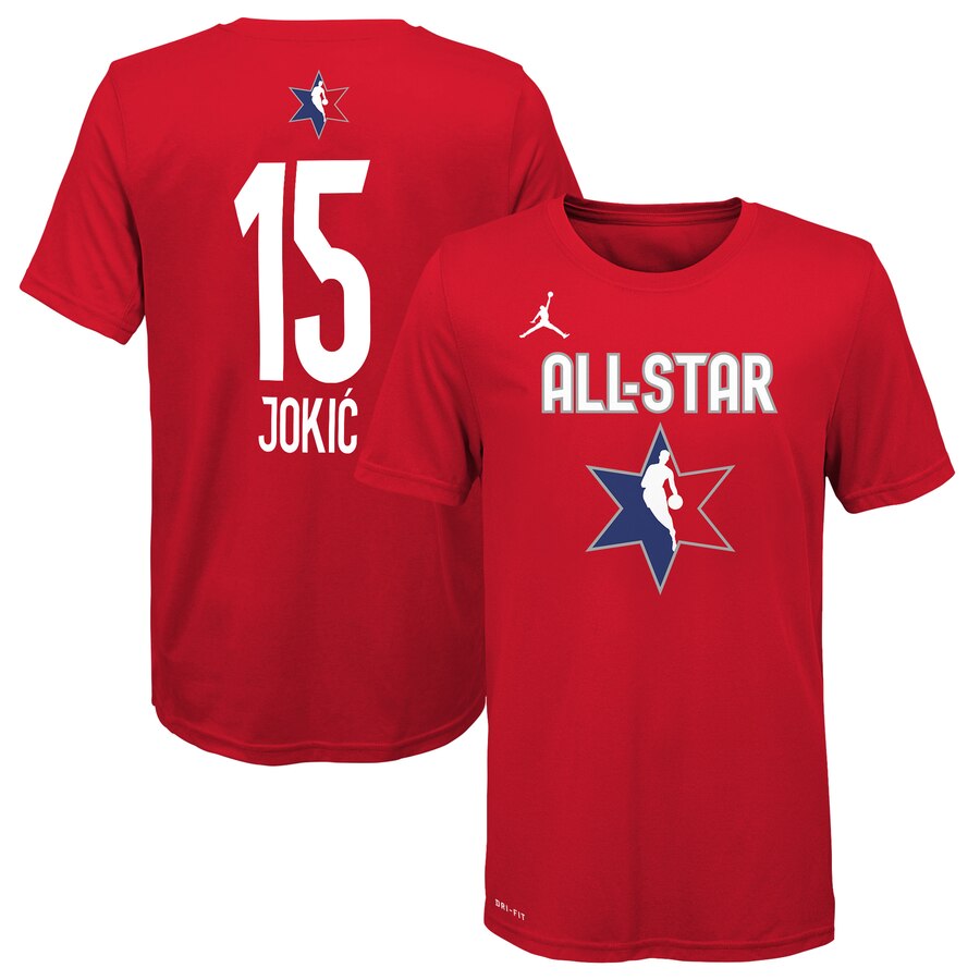 Men Jordan Brand Nikola Jokic Red 2020 NBA AllStar Game Name & Number TShirt->nba t-shirts->Sports Accessory